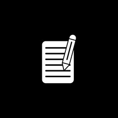 Pencil icon illustration with notes isolated on black background