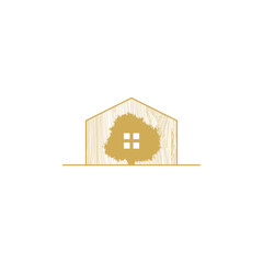 wood house logo design vector with leaf and wood texture