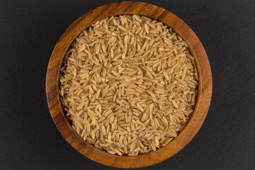 Rice in wooden bowl