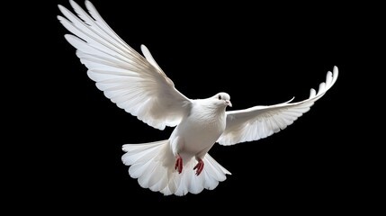 Plakat White dove flying isolated on black background and Clipping path. freedom on international day of peace concept