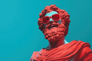 colorful greek god statue smiling, wearing cool sunglasses, ai generated - obrazy, fototapety, plakaty