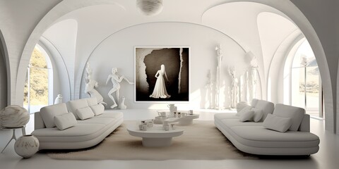 White minimal Living room interior design Salvador Dali style - obrazy, fototapety, plakaty