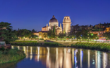 Fototapeta na wymiar Verona, Italy. Church of San Giorgio in Braida, Roman Catholic church, UNESCO world heritage site.