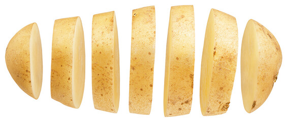 Sliced potato isolated on transparent background. Full depth of field