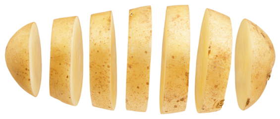 Sliced potato isolated on transparent background. Full depth of field