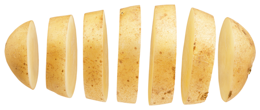 Sliced potato isolated on transparent background. Full depth of field