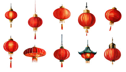 Watercolor Chinese lantern set.  - obrazy, fototapety, plakaty