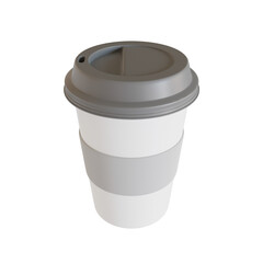 Grey Disposable Plastic Coffee Cup. Cut Out. Realistic 3D Render.