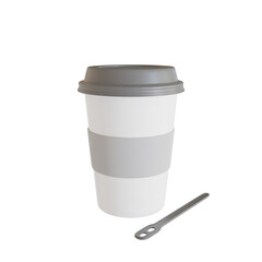 Grey Disposable Plastic Coffee Cup. Cut Out. Realistic 3D Render.
