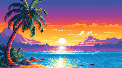 Fototapeta na wymiar Tropical Summer Sea Beach Illustration Generative AI