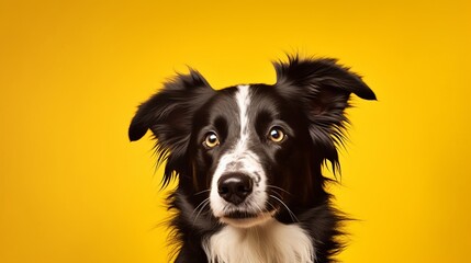 Border Collie Dog on Isolated Yellow Colored Background Generative AI