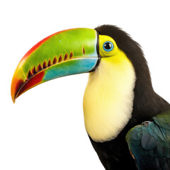 Fototapeta premium a Keeled Billed Toucan portrait, in various positions, rainforest color, Wildlife-themed, photorealistic illustrations in a PNG, cutout, and isolated. Generative AI