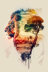Abstract background with Lion in shape of Africa with jungle theme