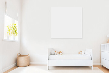 Child room interior with bed mockup frame