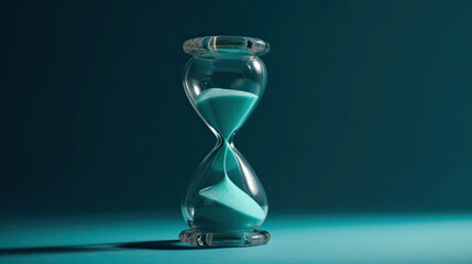 an hourglass isolated on light blue background. Generative AI - obrazy, fototapety, plakaty