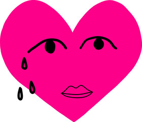 Crying Heart in Retro Y2K style. Isolated Love Icon. Hand Drawing Punk, Goth, Rock or Emo Element. Vector Illustration 