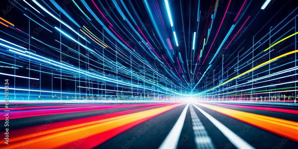 Aufkleber digital data flow on road with motion blur to create vision of fast speed transfer. concept of futur