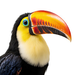 Obraz premium a Toco Toucan portrait in various positions, rainforest clown, Wildlife-themed, photorealistic illustrations in a PNG, cutout, and isolated. Generative AI