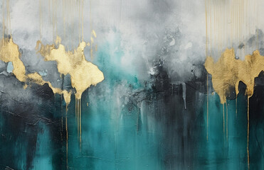 Transcendent Tranquility: Abstract Symphony of Gold, Black, Grey, and Blue ,Generative AI