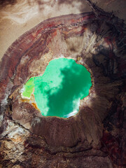Drone shot showing crater lake at Santa Ana Volcano in the central american country of El Salvador.