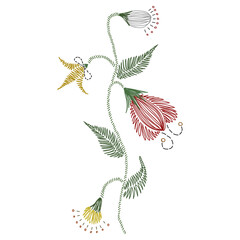 Embroidery Flower. Hand Drawing Tribal Floral Element. Stitch Sketch Drawn Plant. Vector illustration on transparent background.