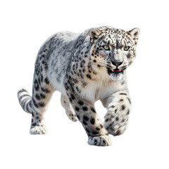 a Snow Leopard running and leaping in various positions, full body, big cat, majestic creature, Wildlife-themed, photorealistic illustrations in a PNG, cutout, and isolated. Generative AI