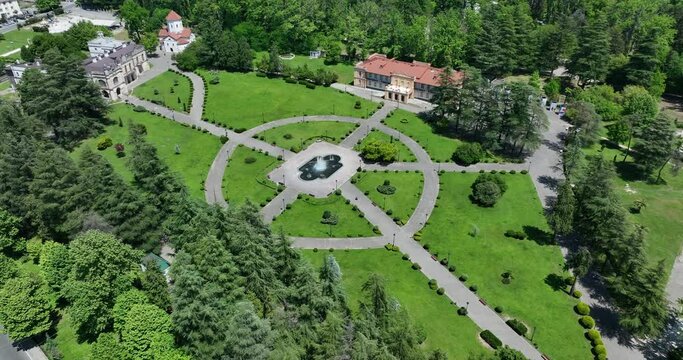 Aerial view of Dadiani Palace in the center of Zugdidi city. Georgia