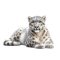 a Snow Leopard resting, full body, big cat, beautiful creature, Wildlife-themed, photorealistic illustrations in a PNG, cutout, and isolated. Generative AI