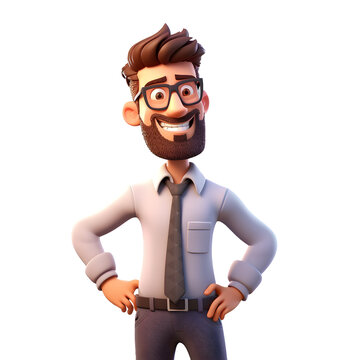 Young Teacher with glasses and beard standing and smiling isolated on transparent background, Happy Teacher 3d render, Professor, Educator 3d, Portrait of excited teacher, Back to school concept