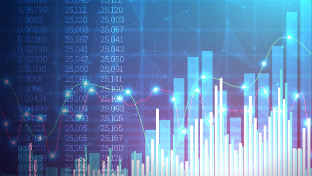 Stock market graph wallpaper for investment business concept. Successful financial graphic on blue background. Trading digital graphs in futuristic technology style