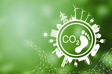 Net 0Zero Symbole Fußabdruck - CO2 Netto-Null Emissionen - Strategie für Kohlenstoffneutralität