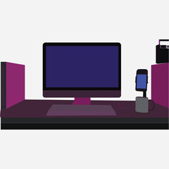 Blank White Screen Laptop: Copy Space, Working Space, Vector Flat Design Illustration