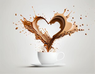 Coffee splash forming love logo on isolated grey background.  Generative AI