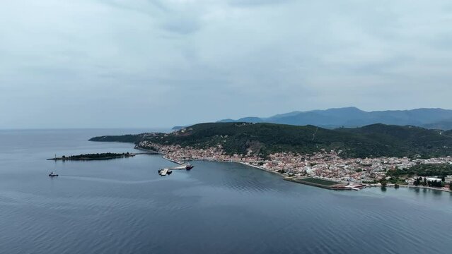 Aerial view of the town of Gythio on the east coast of the Mani Peninsula in the Peloponnese, Greece