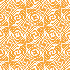 Seamless pattern of concentric yellow circles on a white background. Striped geometric texture. Modern design of a traditional japanese motif. Vector illustration for textile, wrapping, and print. 