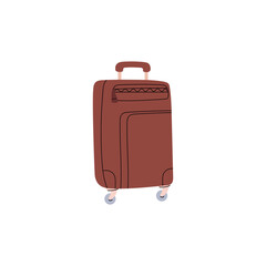 Travel suitcase on wheels vacation accessory, flat vector illustration isolated.
