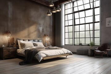 Modern interior bedroom design Loft and modern bedroom 3D render image 