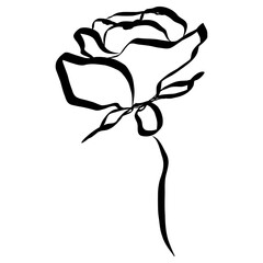 Rose Flower Icon. Simple Hand Drawn Floral Element. Black Sketch ink Drawing Plant. Wildflower