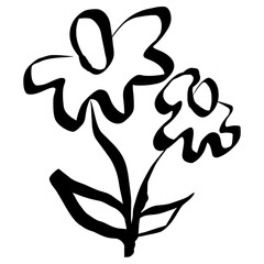 Flower Icon. Simple Hand Drawn Floral Element. Black Sketch ink Drawing Plant. Wildflower