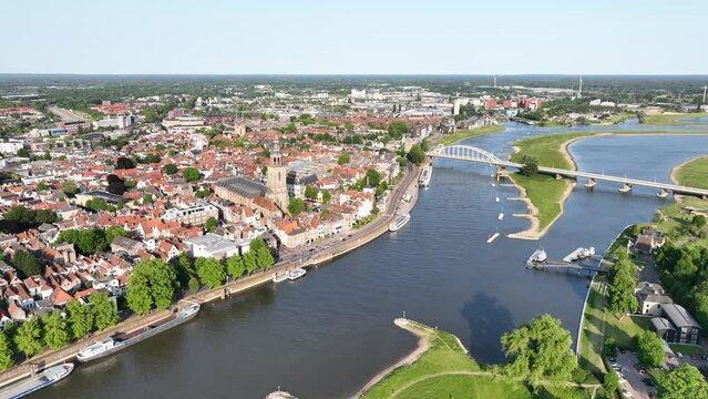 Aerial view of the Dutch medieval city of Deventer in The Netherlands.