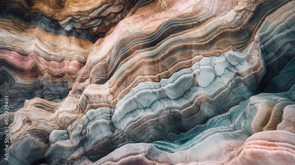Poster a close up of a rock formation with many different colors. generative ai