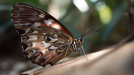 Fototapeta na wymiar a butterfly with a brown and white pattern on its wings. generative ai