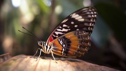 Fototapeta na wymiar a large butterfly sitting on top of a leaf in a forest. generative ai