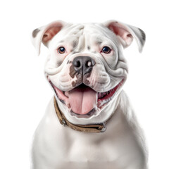 an adorable American Bulldog puppy, Portrait, happy, smiling, and fun, Pet-themed, photorealistic illustrations in a PNG, cutout, and isolated. Generative AI