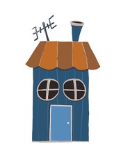 house in landscape with lantern . didgital drowing