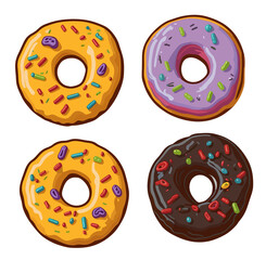 Sweet assortment, illustration of multicolored donuts (Generative AI)