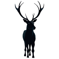 Hand drawn reindeer silhouette portrait, head. no background, transparent background, Vector illustration.