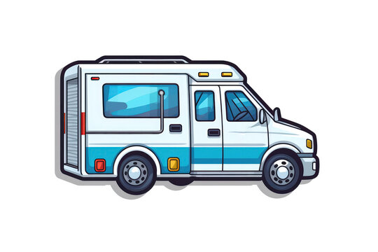 Ambulance Sticker On White Background. Generative AI