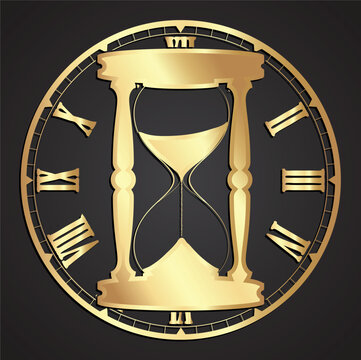 recommend clip art: golden sand glass on roman clock /time symbol /silhouette vector illustration