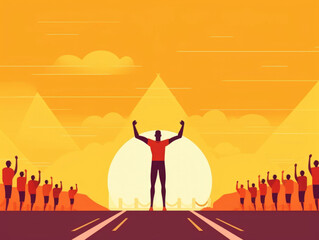Naklejka premium An ilration of person at the starting line of a race with the caption The Excitement of the Beginning Psychology art concept. AI generation